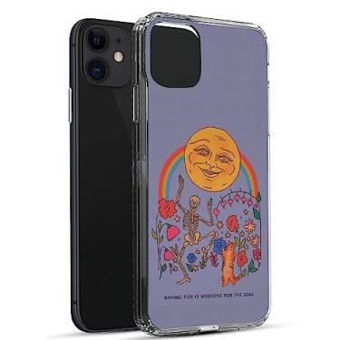 Imagem de Taywry Capa hippie sol esqueleto gato flores compatível com iPhone 11, capa vintage hippie Vibe para iPhone 11, capa de telefone TPU moderna