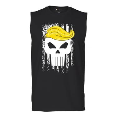 Imagem de Tee Hunt Camiseta masculina Trump Flag 2024 Muscle Make America First Great Again Deplorable Skull My President MAGA Republican FJB, Preto, G