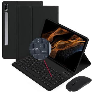 Imagem de Capa para Galaxy S9/S9FE SM-X710/X716B/X718U SM-X510/X516B/X518U 2023 com teclado, com teclado ABNT2 Bluetooth sem fio captado e magnético, suporte para S Pen, fólio (Preto)