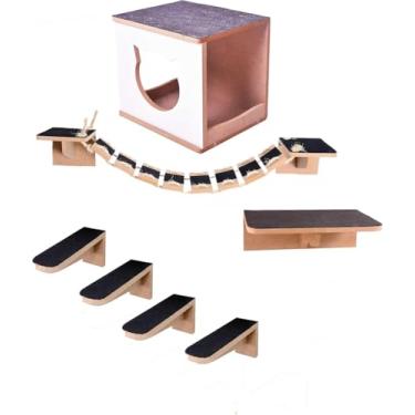 Imagem de Kit Play Nicho Gatos 7 Pcs Toca, Escadas,prateleira Mdf 12 mm- Frente Branca