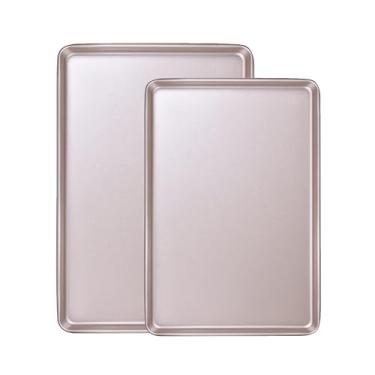 Imagem de Conjunto de assadeiras, 2 assadeiras comerciais, rolo de geleia antiaderente/forma de quarto de folha para forno (ouro champanhe, 39,9 x 27 cm/34,3 x 24,4 cm)