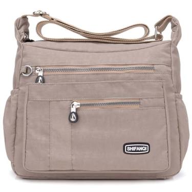Imagem de SHIFANQI Bolsa transversal para mulheres, bolsa de ombro de nylon impermeável com vários bolsos, bolsa transversal, livros de bolso leves, Damasco