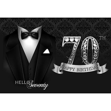 Imagem de TTQYFNM 3 x 2,4 m masculino 70º aniversário smoking pano de fundo preto gravata terno smoking diamantes prata 70º aniversário fotografia fundo Olá setenta pai avô artigos de luxo para festa de
