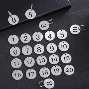 Imagem de 20 peças de etiquetas numéricas de aço inoxidável com anel, etiquetas de identificação de número vazadas chaveiro para chaves de dormitório de condomínios, armários de casa, bagagem, organização de
