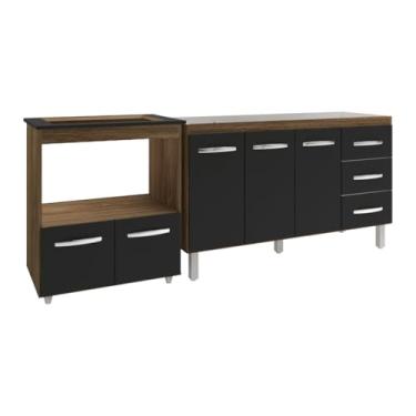 Imagem de Mobília Decor, Armário Balcão Gabinete de Pia 140 cm Carine e Balcão Para Fogão Cooktop 4 Bocas e Forno Elétrico Evelyn Savana Preto