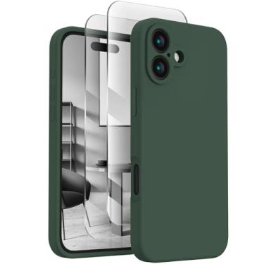 Imagem de FireNova Capa projetada para iPhone 16, de silicone atualizada [proteção da câmera] com [2 películas], forro de microfibra macio antirriscos dentro, 6,1 polegadas, verde alpino