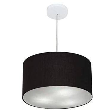 Imagem de Lustre Pendente Cilíndrico Cúpula Tecido 40x25 cm, Vivare Iluminação, Pendente4099 PR, Preto, Médio