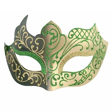 Imagem de Seglorwy Masquerade Mask for Men Vintage Venetian Mardi Gras Halloween Christmas Party Masks (Green with Buckle)