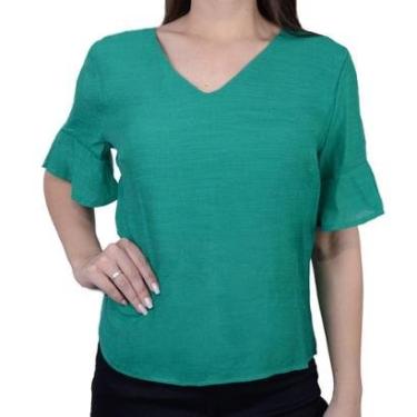 Imagem de Camiseta Feminina Jumaniy Manga Babado Verde - J2205-Feminino