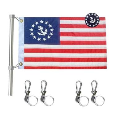 Imagem de US Boat Ensign 12x18 com 4 kits de mastro de bandeira de barco - estrelas bordadas âncora bandeira de barco durável poliéster costurado bandeira de iate com 2 ilhós de latão