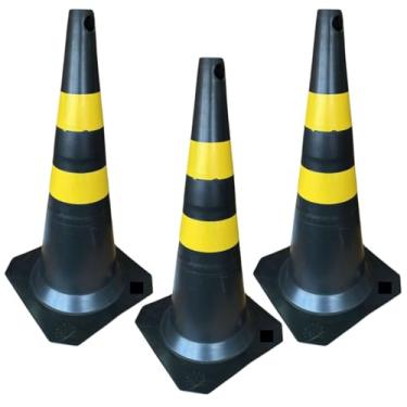 Imagem de Kit 3 Cone de Sinalização 75cm para Trânsito Estacionamento EPI Segurança Preto e Amarelo
