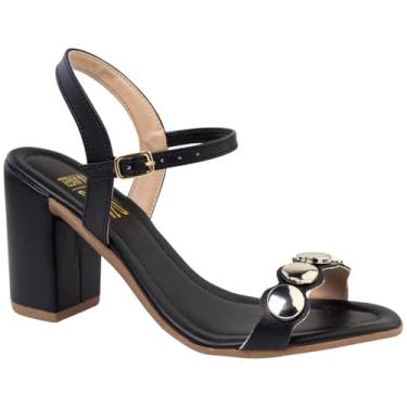 Imagem de Sandália Feminina Salto Alto com Detalhes Dourado Moderno Estilosa Via Angel 52.03 (Preto, BR, Adulto, Numérico, 39)
