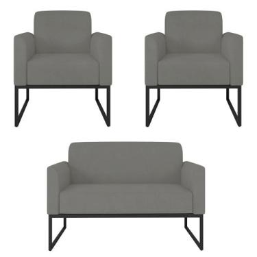 Imagem de Kit Namoradeira e 2 Poltronas Decorativas Base Industrial Preta Maress