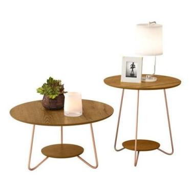 Imagem de Kit Mesa Centro + Mesa Lateral Mdf C/ Pés Ferro Estilo Retrô - EJ Móve