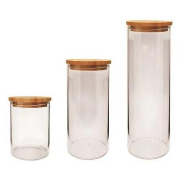 Imagem de Kit Pote Hermético Porta Mantimentos Tampa Bambu 3pçs - Dynasty