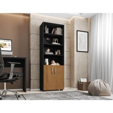 Imagem de Estante 5 Prateleiras Livreiro Cor Preto E Portas Pequenas - Móveis Le