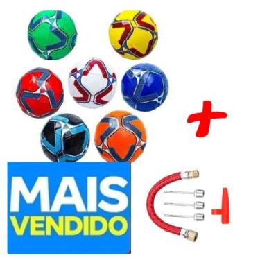 Imagem de Bola de Futebol Futsal Campo Sintetico N 5 + Kit de 4 Bicos p/Inflar E