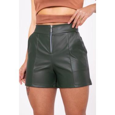 Imagem de Shorts Feminino em material sintético com zíper frontal e bolsos modin