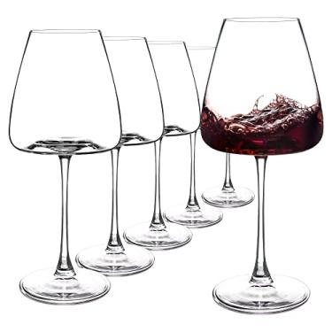 Imagem de Conjunto de 6 taças de vinho tinto duráveis de 590 ml, taças de vinho de haste longa grande com base de tigela côncava exclusiva para degustação de vinhos, férias e casa – Vidro transparente