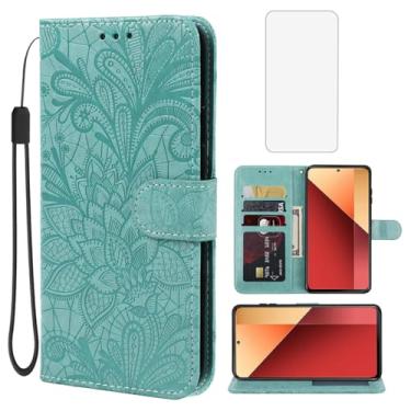 Imagem de Gufuwo Capa carteira para Redmi Note 13 Pro 4G/Poco M6 Pro 4G com protetor de tela de vidro temperado, flor de renda, couro PU, flip com suporte para cartão de crédito, capa para celular Xiaomi Redmi