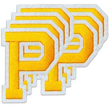 Imagem de Oli and Alex Ferro amarelo em letras de 6 cm - 7 peças de adesivos P para roupas - Super cola, sem necessidade de costura - Bordado para time de futebol, escola, universidade