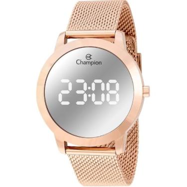 Imagem de Relógio Feminino Champion Digital Espelhado Pulseira Mesh + Kit Colar e brincos CH40106P