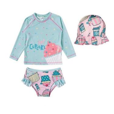 Imagem de Conjunto De Praia Infantil Com Chapeu Proteção Solar Cupcakes Tip Top,