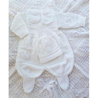 Imagem de Saída Maternidade Bebê Trico Renda Bordada Manta Laço Cetim - LUBABY, 