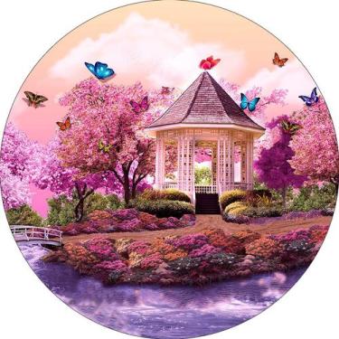 Imagem de Painel De Festa Redondo 1,50x1,50 - Jardim de Borboletas Rosa 004 - Vi