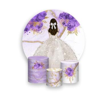 Imagem de Painel De Festa Redondo 1,50x1,50 + Trio De Capas Cilindro - Princesa 