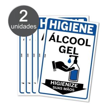 Imagem de Kit 2 Placas de Aviso Higiene Álcool Gel Higienize Suas Mãos - Look Pl