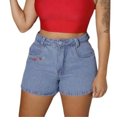 Imagem de Shorts Jeans Mom Feminino Cintura Alta Bordado Modinha - DS Blogueira,