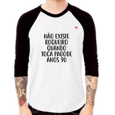 Imagem de Camiseta Raglan Não existe roqueiro quando toca pagode anos 90 Manga 3