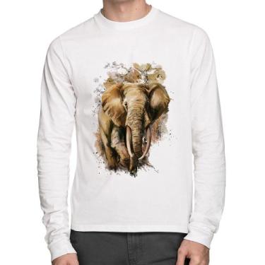 Imagem de Camiseta Algodão Elefante Watercolor Manga Longa - Foca na Moda, Branc