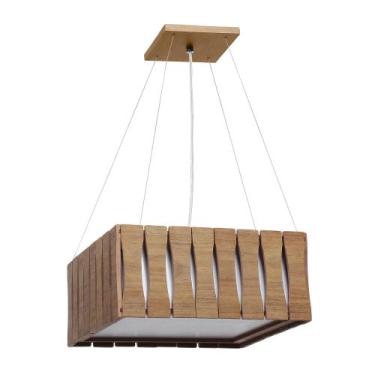 Imagem de Lustre Pendente Madeira Ripada Quadrado 30x30cm Freijó - Casa Ilumina