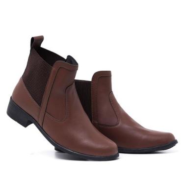 Imagem de Bota Coturno Feminino 11212  Gmm Shoes Cano Baixo Moderno, Marrom clar