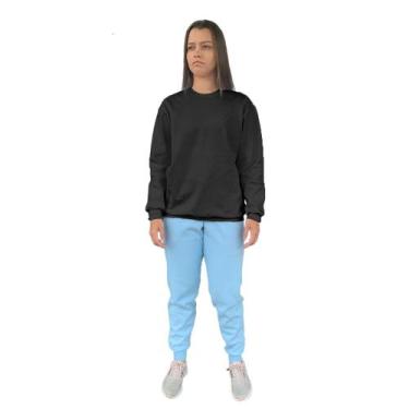Imagem de Conjunto de Moletom Feminino Blusa Sem Capuz e Calça Jogger Liso - Rel