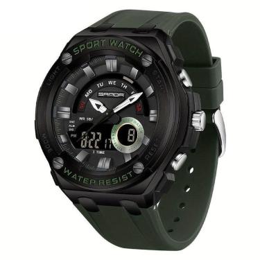 Imagem de Relógio De Pulso Masculino à Prova D`água 50m Esportivo Multifuncional Com Pulseira De Silicone Verde Militar