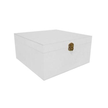 Imagem de Caixa Quadrada com Dobradiça e Fecho Ouro Velho 20x20x10 Kit 5un Mdf M