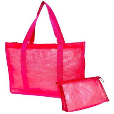 Imagem de Bolsa Feminina Rosa Com Necessaire Ziper Academia Praia Viagem Sacola 