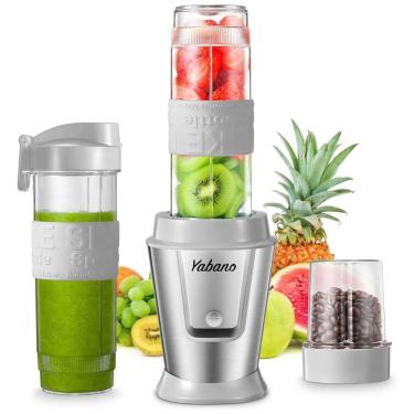 Imagem de Liquidificador Pessoal Portátil com 2 Garrafas de Viagem de 600mL, 110V 500W, Yabano, Cinza