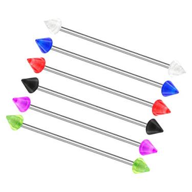 Imagem de MATIGA 6 peças de aço cirúrgico 14g 1 3/8 35 mm piercing de barra industrial para orelha, andaime, bola de cartilagem, cone mais opções,