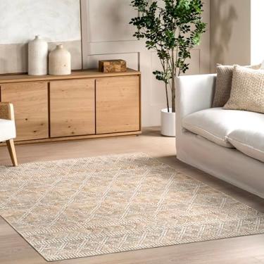Imagem de nuLOOM Tapete de área lavável à máquina resistente a manchas Úna Treliça, 1,2 m x 1,8 m, bege