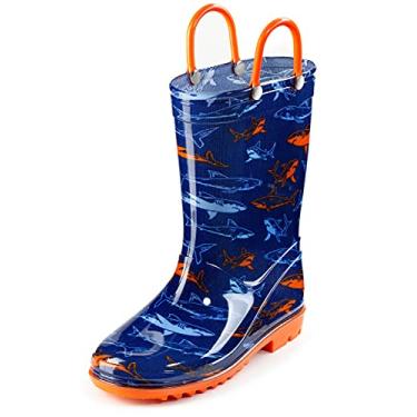 Imagem de Botas de chuva infantis e infantis com alças fáceis de colocar - cores e designs para meninos e meninas - por Puddle Play, Tubarão/azul, 4 Toddler