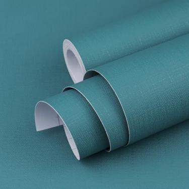 Imagem de Yun-aeon Papel de Parede Azul-petróleo 39,9 cm x 304,8 cm, Vinil Texturizado, Impermeável, Removível, Moderno, 13,08 m², para Quartos e Armários