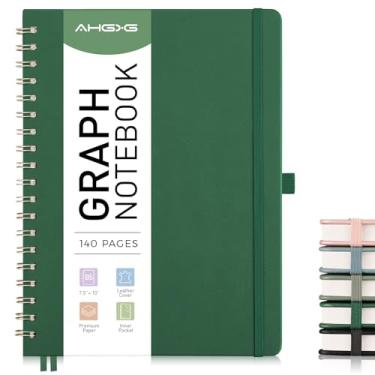 Imagem de AHGXG Caderno de papel milimetrado – Caderno espiral de couro de capa dura 140 páginas, caderno de grade grande B5 19,3 cm x 25,4 cm, papel grosso de 100 g/m², para escrita escolar, engenharia
