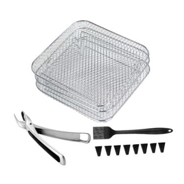 Imagem de Gralara 3x Fritadeira de aço Inoxidável Racks 3 Camadas Forno Grelha Desidratadores Empilháveis Racks Grelhadores, Quadrado