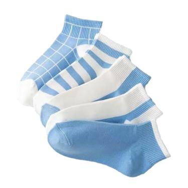 Imagem de chanstore Meias curtas para estudantes primavera e verão cor sólida tipo barco respirável invisível meias - meias azuis vitalidade - 5 pares/bolsa