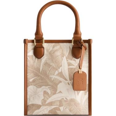 Imagem de Tommy Bahama Bolsa feminina, bolsa de viagem North South com alça de ombro ajustável e acabamento em couro, Multi, Tommy Bahama Bolsa feminina, bolsa de mão de lona floral norte-sul com acabamento em