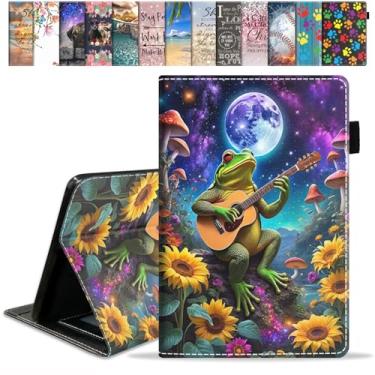 Imagem de FVAENDHIO Capa para tablet Amazon Kindle Fire HD 10 (9ª/7ª geração, versão 2019/2017) - Capa de couro PU premium com hibernação automática para tablet Fire de 10,1 polegadas, sapo engraçado tocando